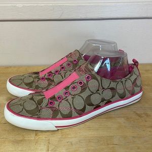 Coach classic brown and pink monogram summer canvas sneakers size 9.5